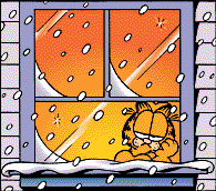 Gif of a Garfield comic strip, with Jon serving his cat some hot chocolate