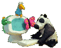 Gif of clay panda and toucan browsing the web with an old PC
